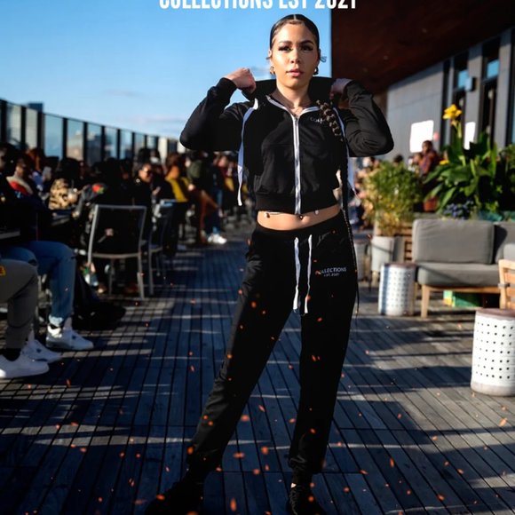 Blue Juicy Reflective Letter Print Drawstring Pocket Hoodie & Sweatpants Set - Picture 8 of 8